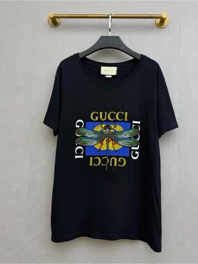 🚩steal Gucci Black Tee with Multicolor Embellished Graphic